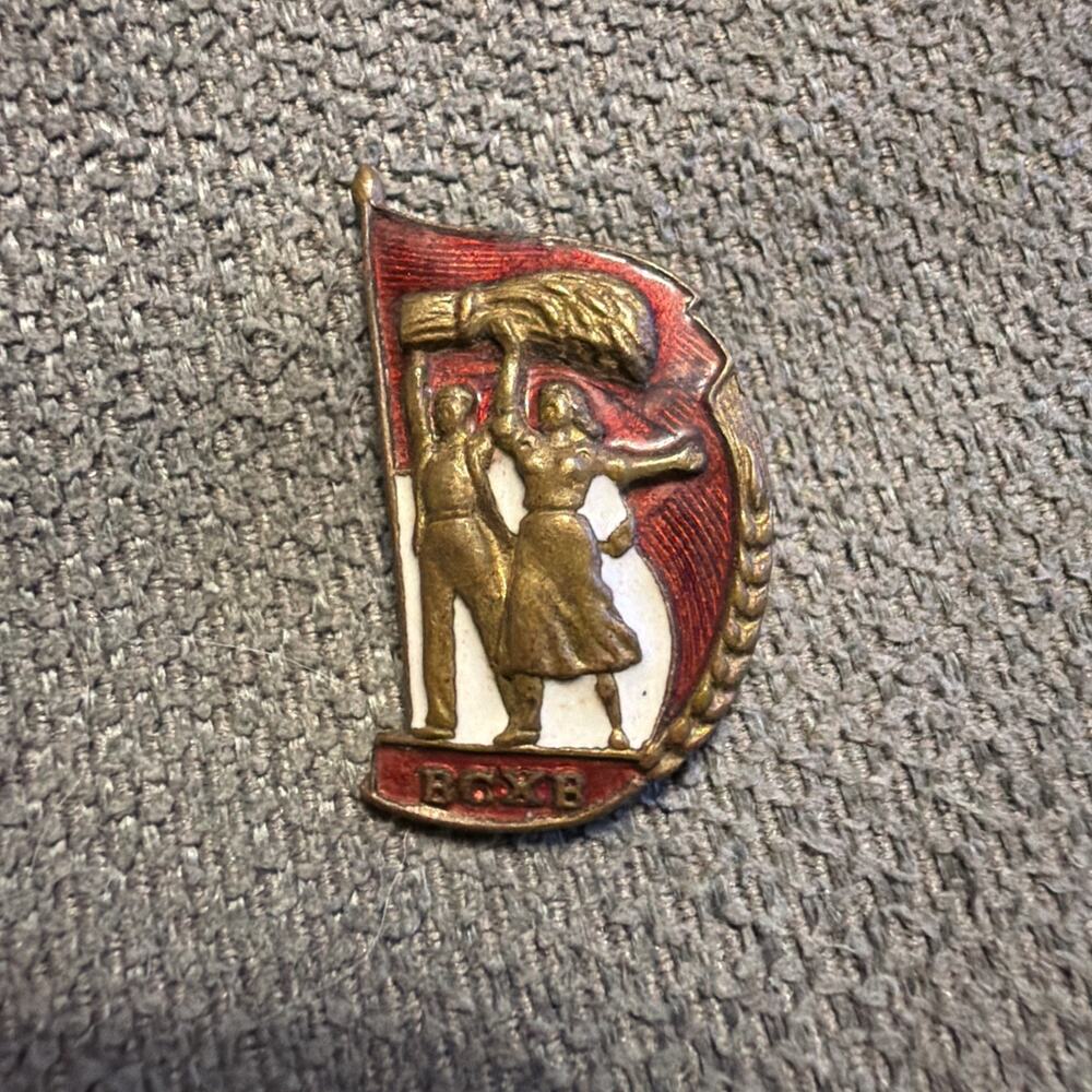 Vintage BCXB All Russian Exhibition Centre BAHX Museum Soviet Flag Pin Badge